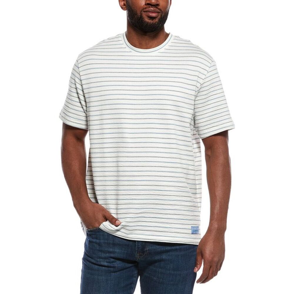 Scotch & Soda Mens  Seersucker Texture Stripe T-Shirt, White